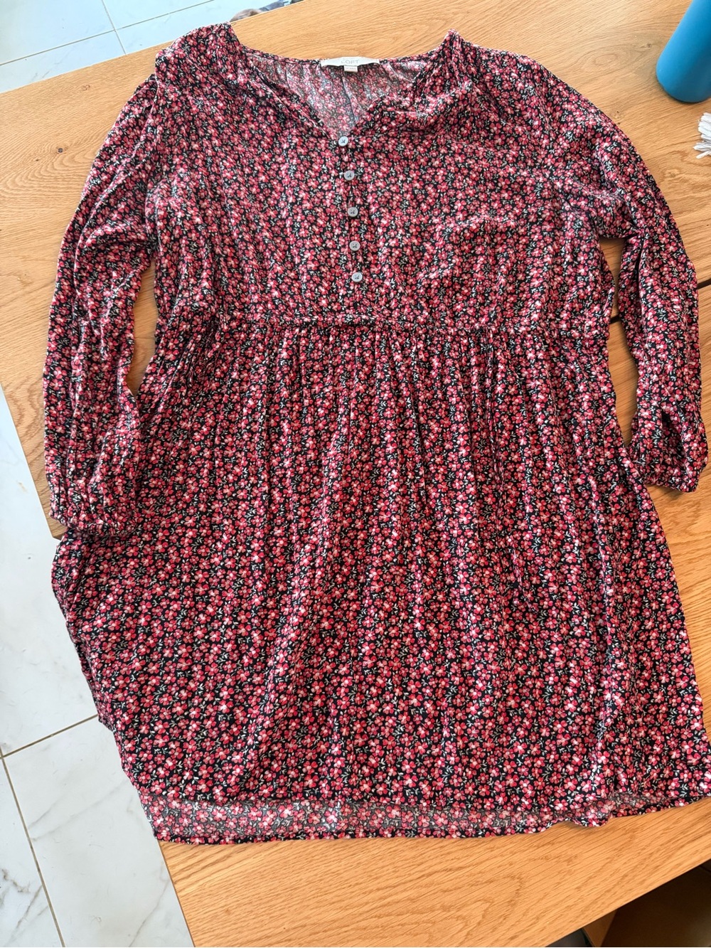 LOFT Red Floral Long Sleeve Mini Dress